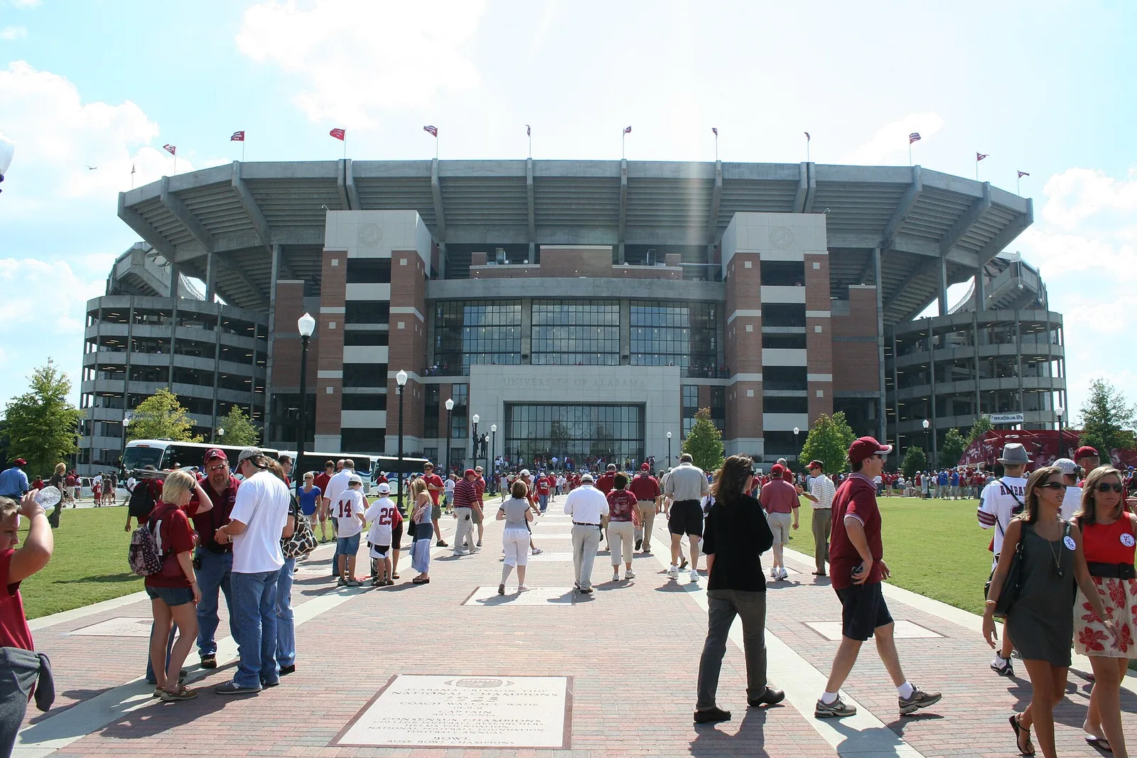 The Walk of Champions on the north side of Bryant-Denny Stadium on the University of Alabama campus.