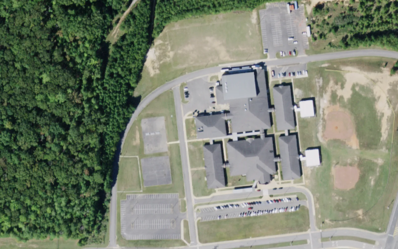 Eastwood Middle School's campus on Mary Harmon Bryant Drive in east Tuscaloosa, seen from the air in 2019