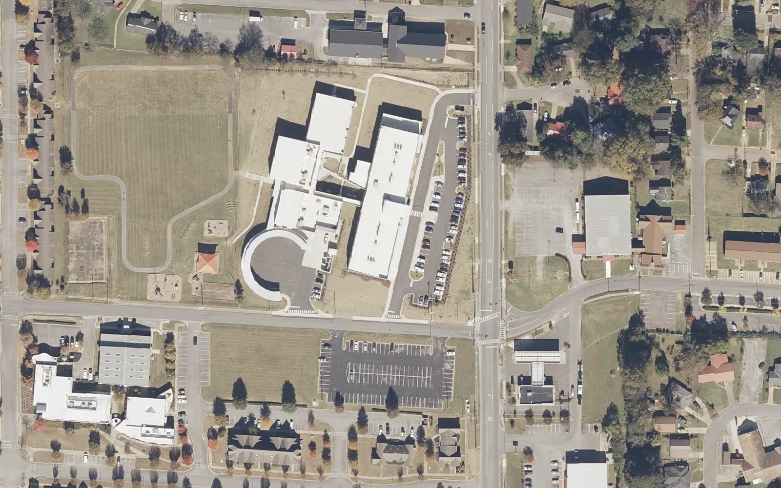 Martin Luther King Jr. Elementary School, center, on Martin Luther King Jr. Boulevard in west Tuscaloosa, seen from the air in 2021