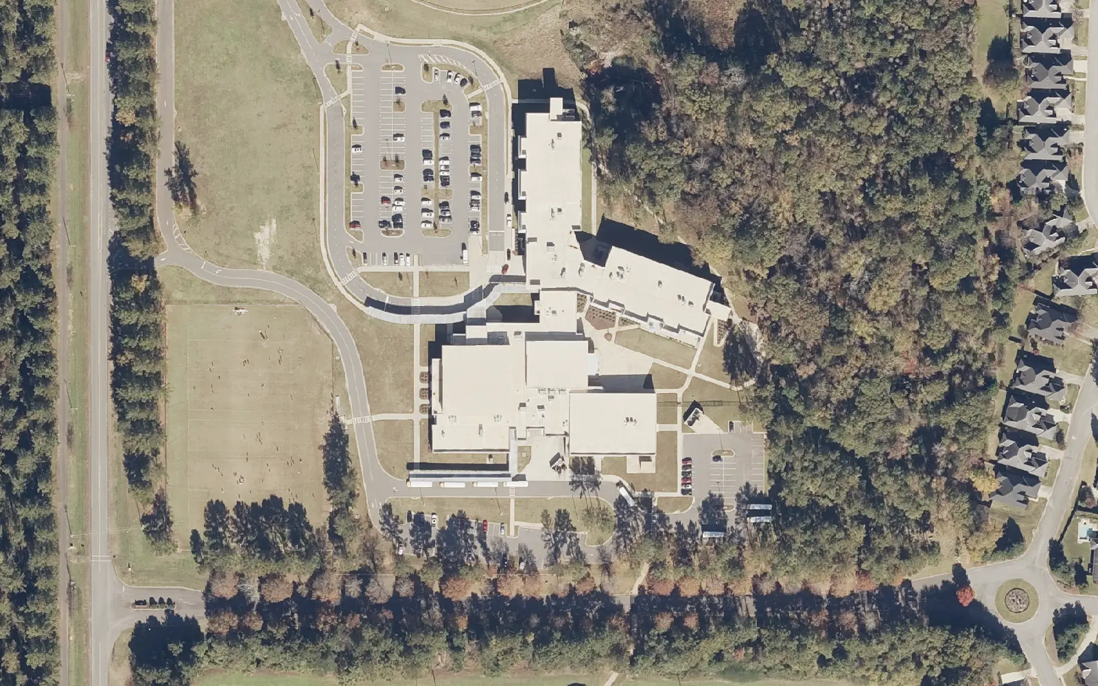 Northridge Middle School's campus on Northridge Road in north Tuscaloosa, seen from the air in 2021