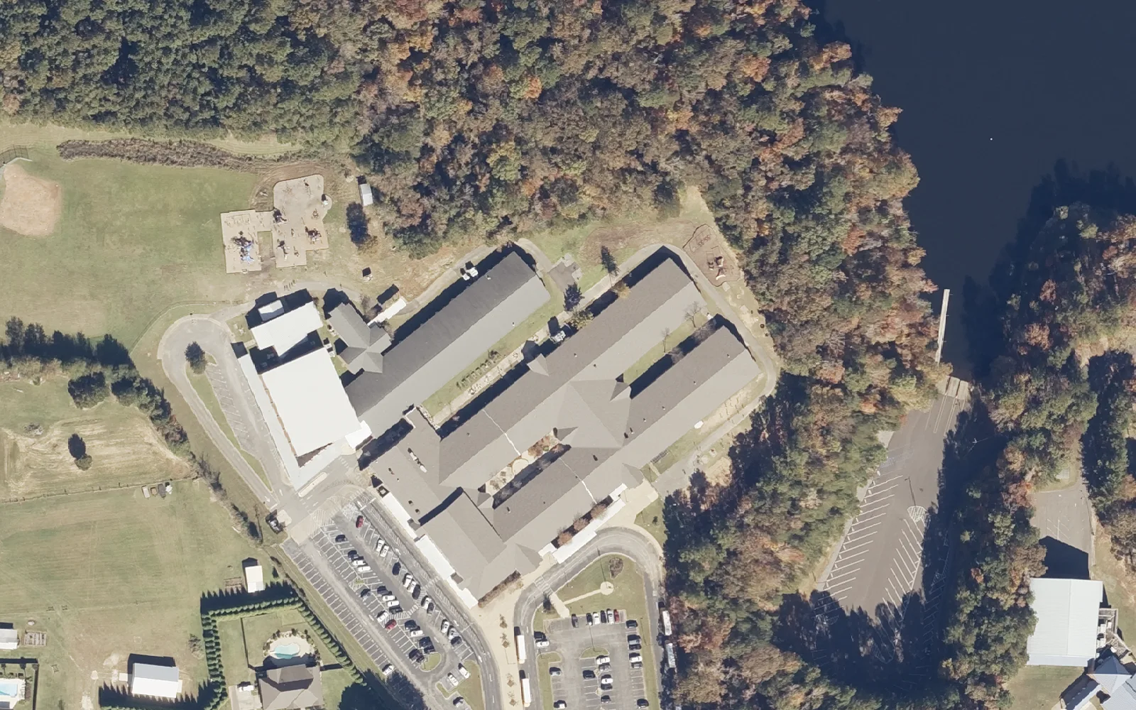 Rock Quarry Elementary School on Rock Quarry Drive in north Tuscaloosa, seen from the air in 2021