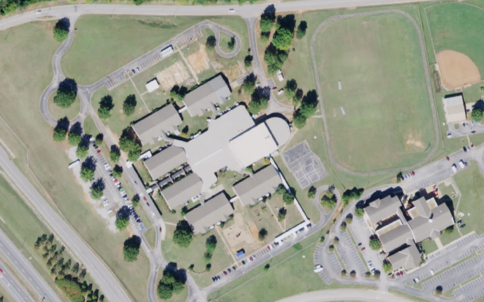 The Tuscaloosa Magnet Schools campus on McFarland Boulevard East, home to the elementary and middle schools, seen from the air in 2019