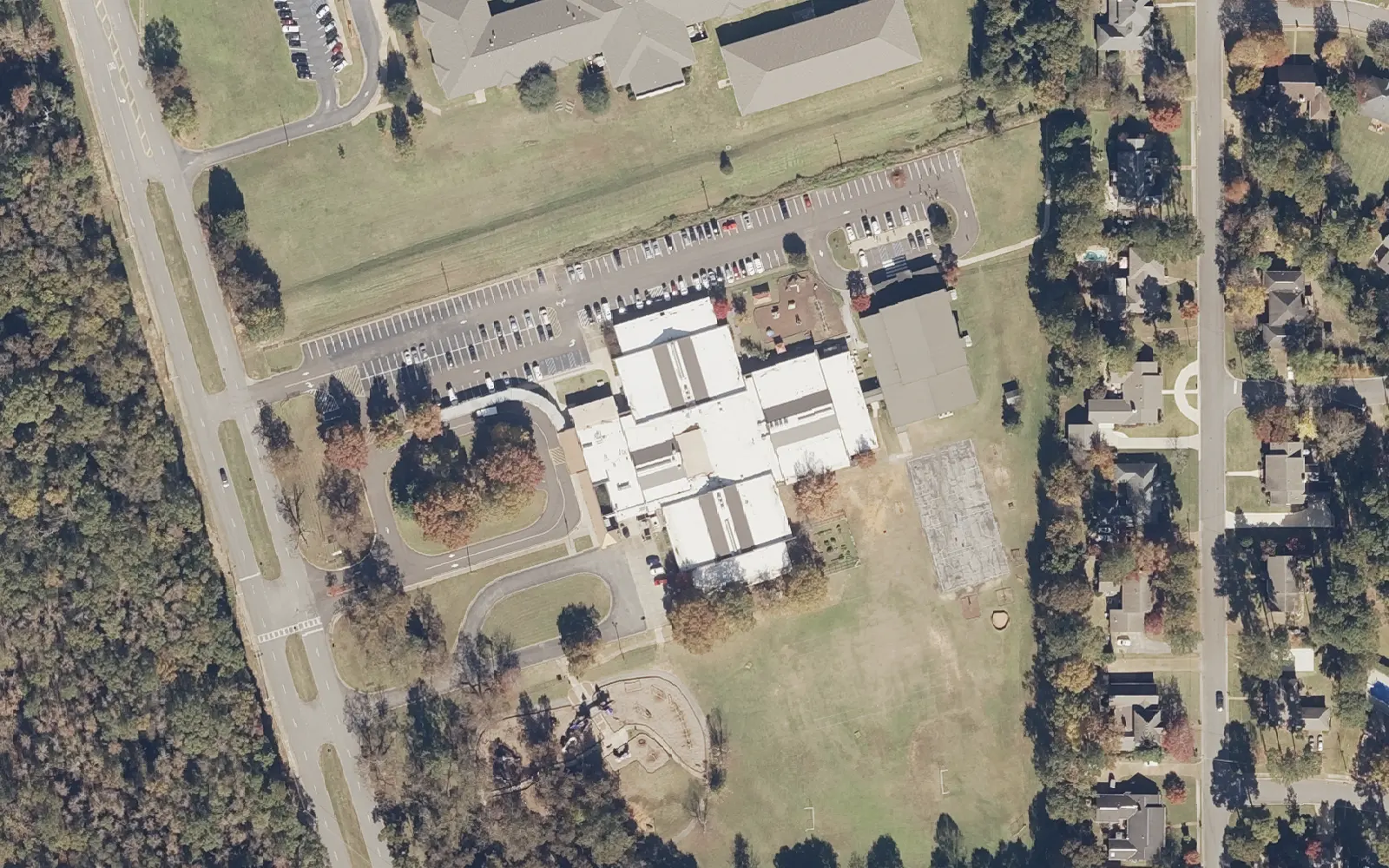 Verner Elementary School, center, on Northridge Road in north Tuscaloosa, seen from the air in 2021