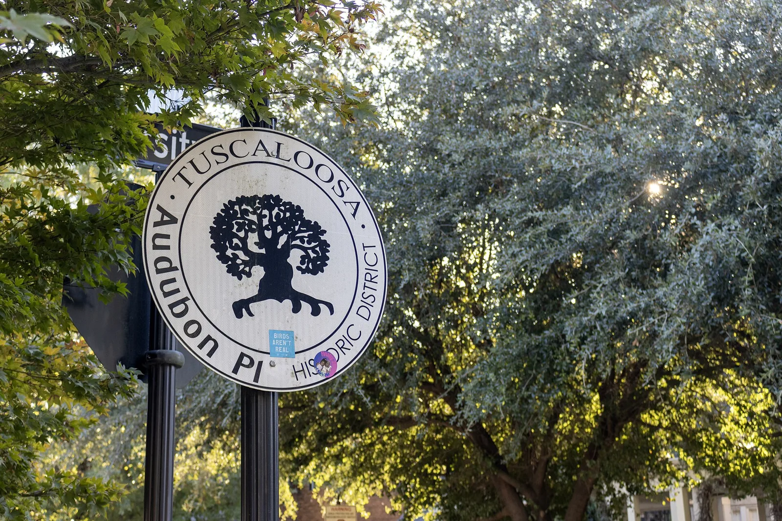 A street sign for the Audubon Place Historic District in Tuscaloosa.